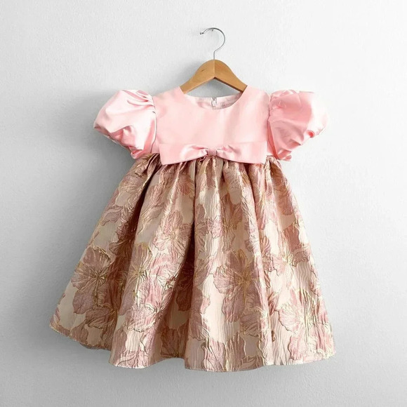 Other - NWT Pretty Girls Fine Jacquard Celebration Dress Elegant Floral Pink & Gold 7Y